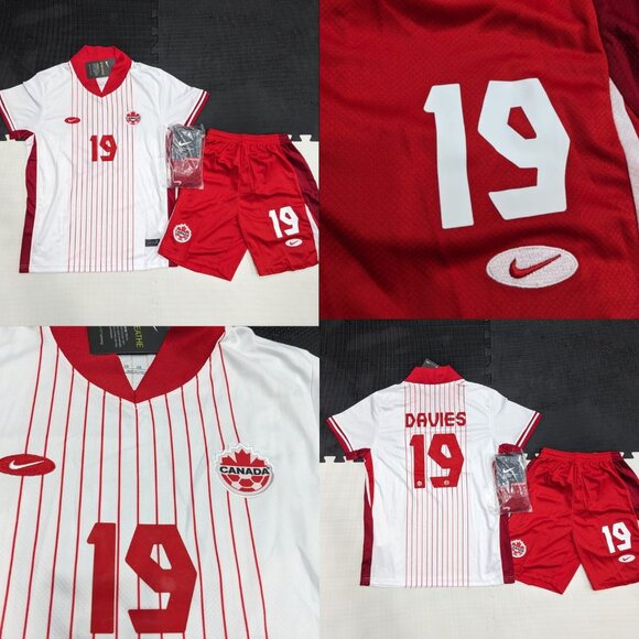 Canada Davies #19 Kids Home White Jersey, Short and Socks - Picture 1 of 6